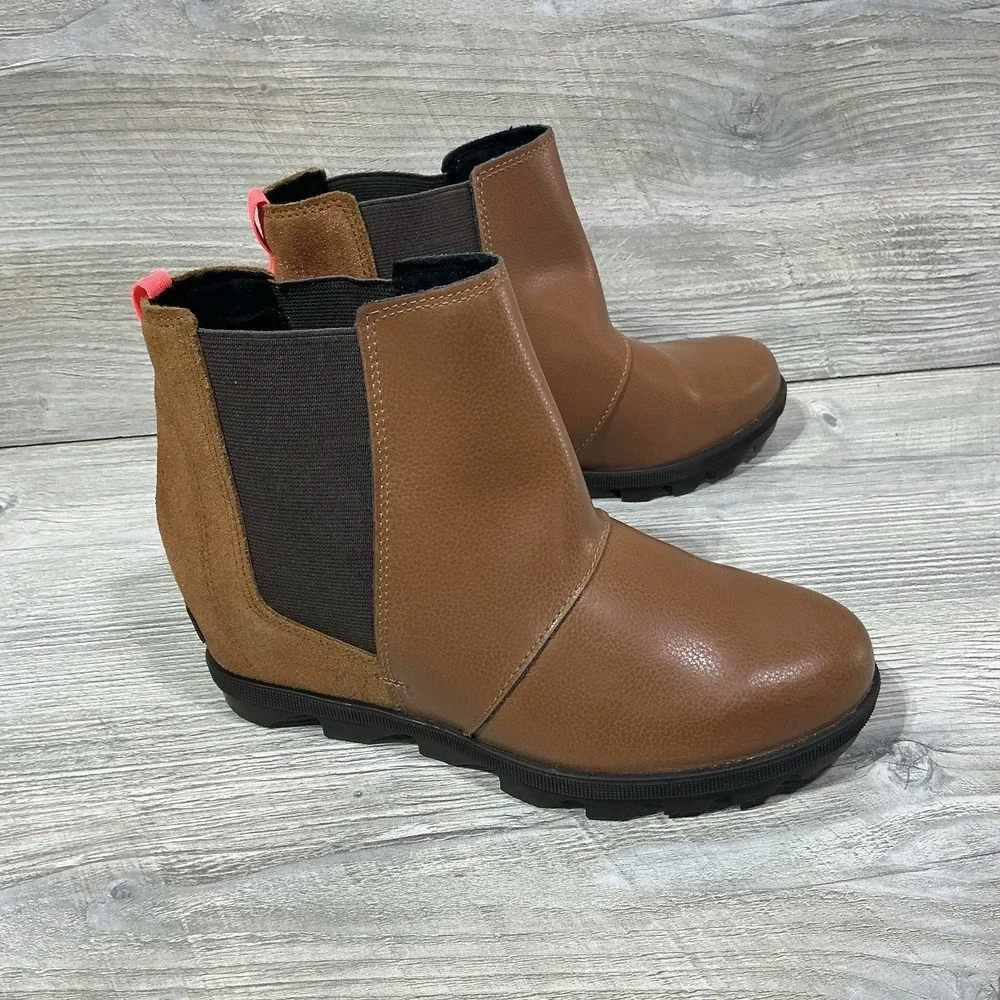 SOREL Joan of Arctic Wedge II Youth Girls Slip In Booties Tan Leather Size US 5